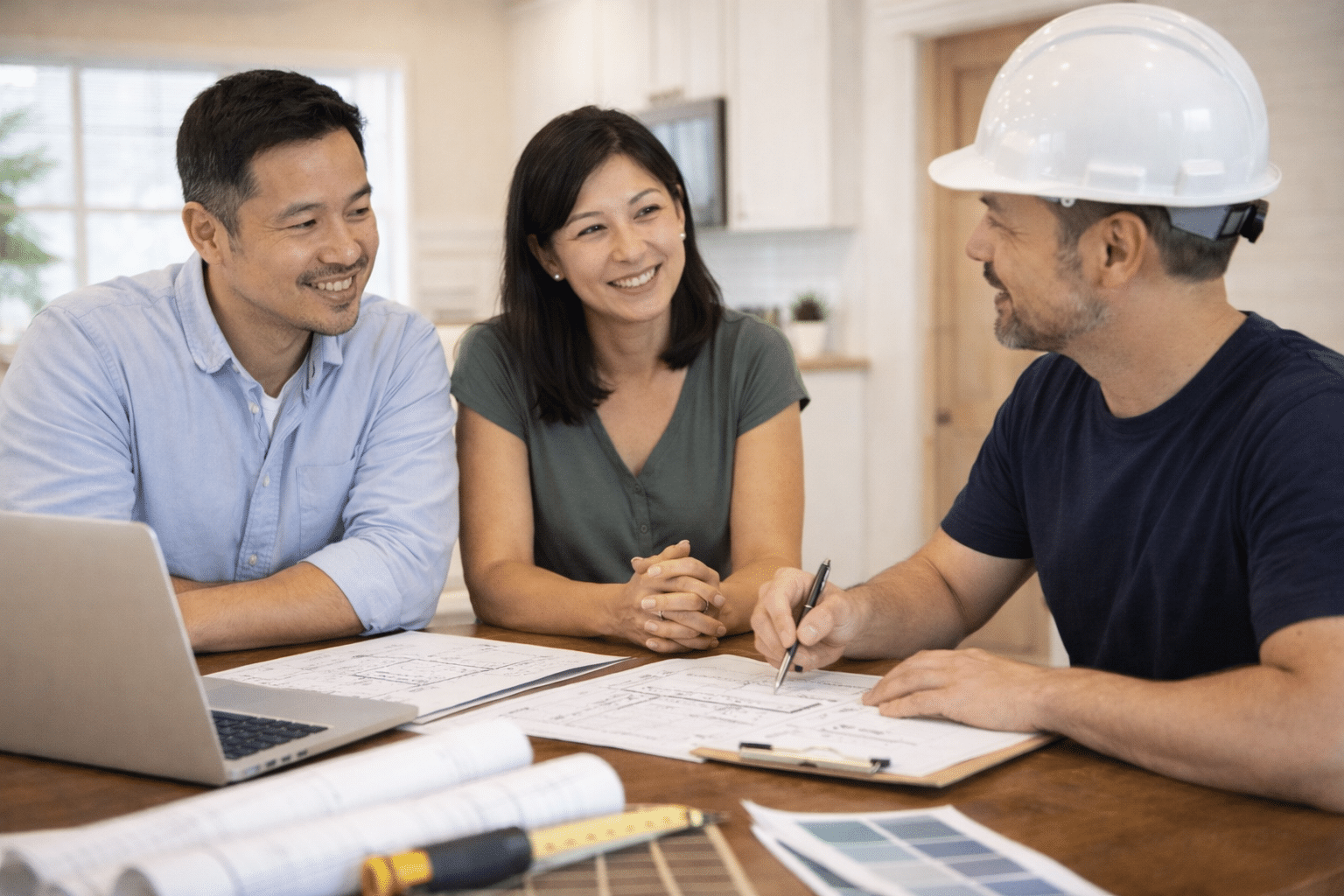 Discussing home renovations over a table