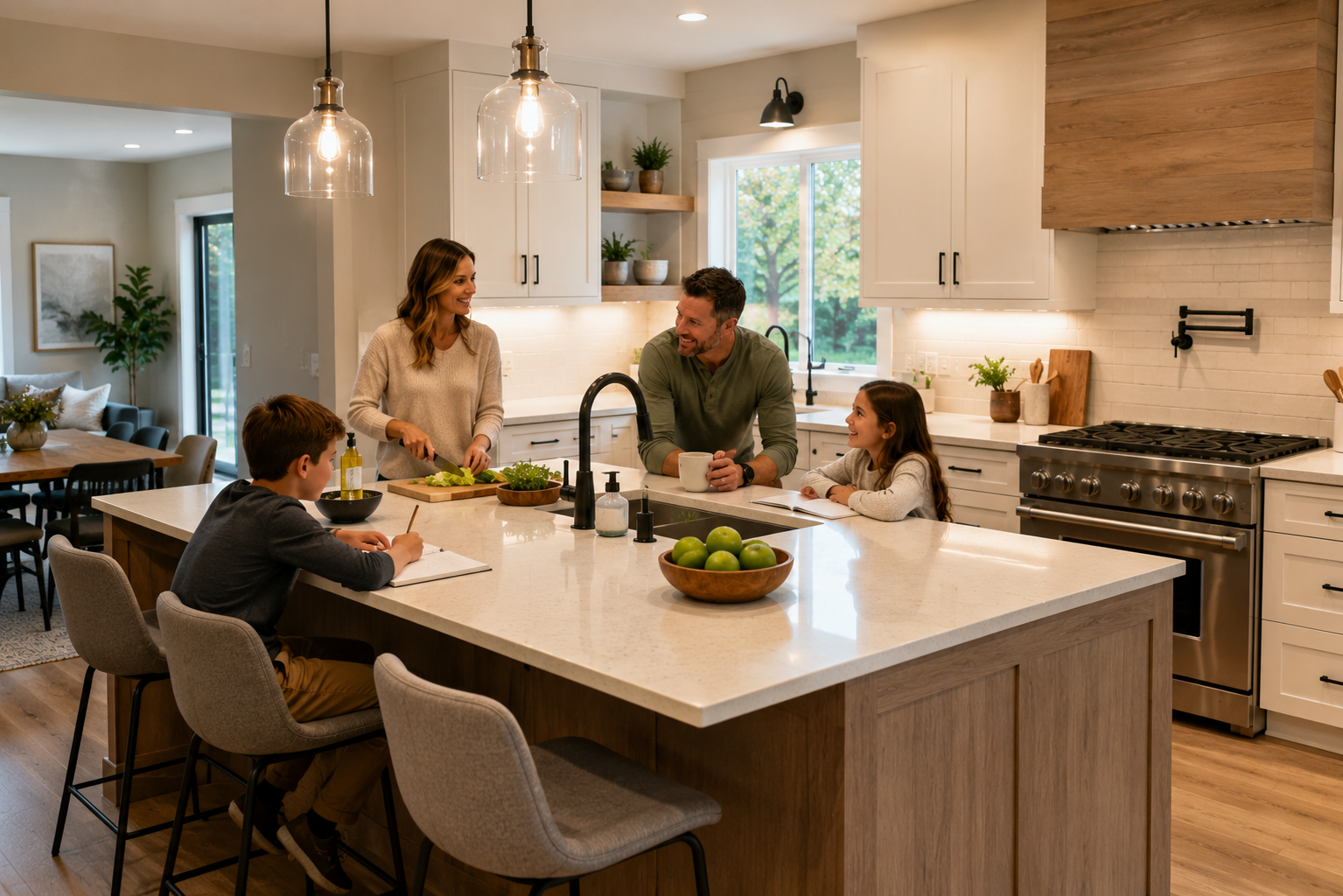 Family time in a bright kitchen