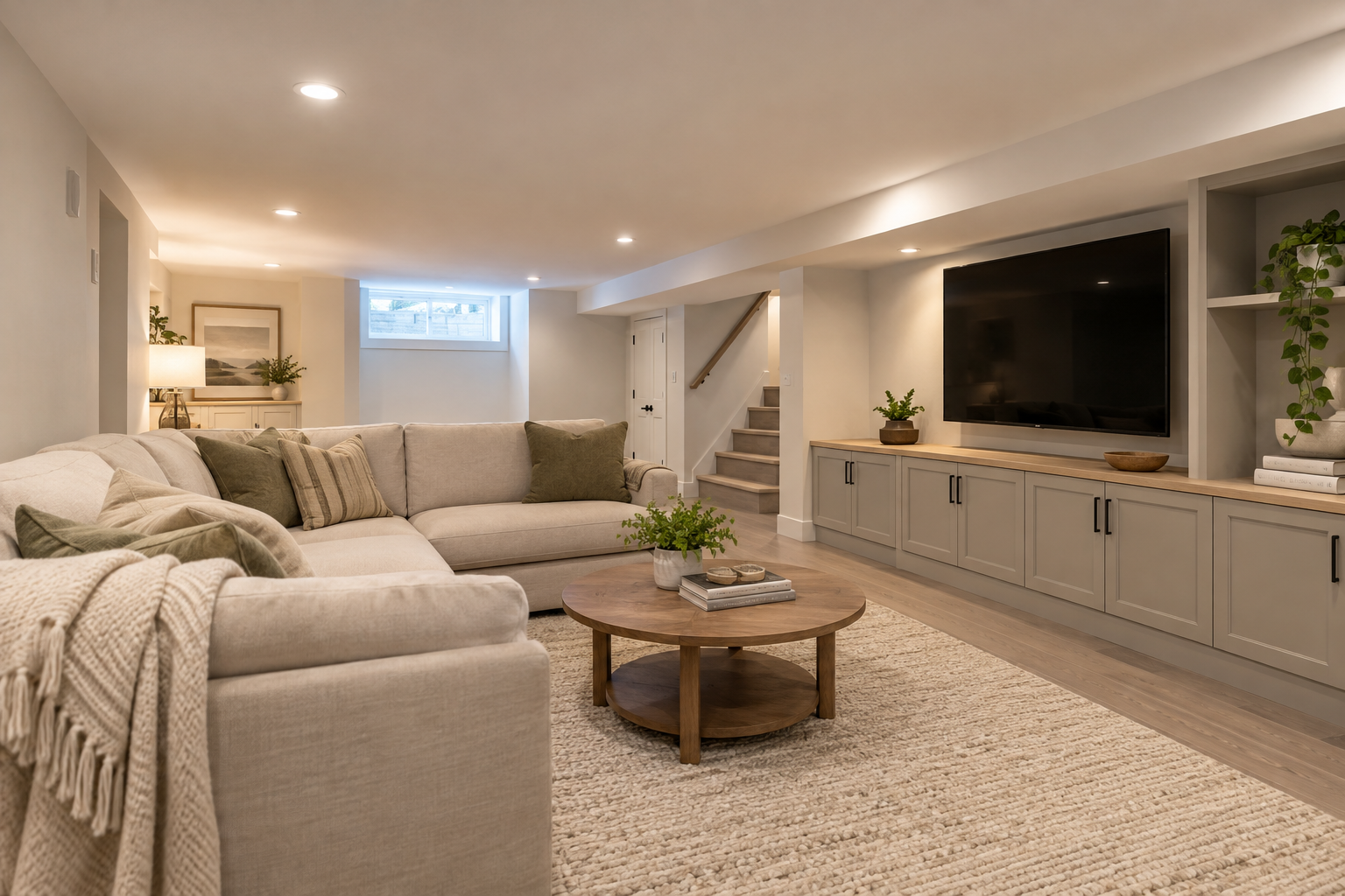 Cozy Modern Basement Living Room